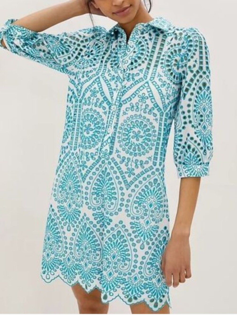 Eva Franco Anthropologie eyelet collared mini dress Sz -MP
